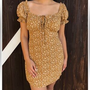 Audrey 3+1 Tan Puff Sleeve Bodycon Mini Dress